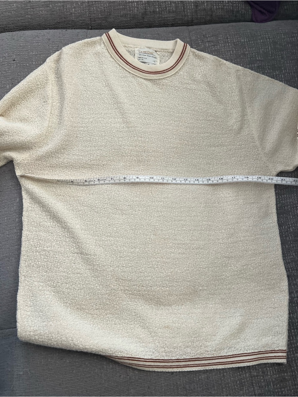 Men's Cream Crewneck Terry Sweatshirt with Contrast Stripe. K14